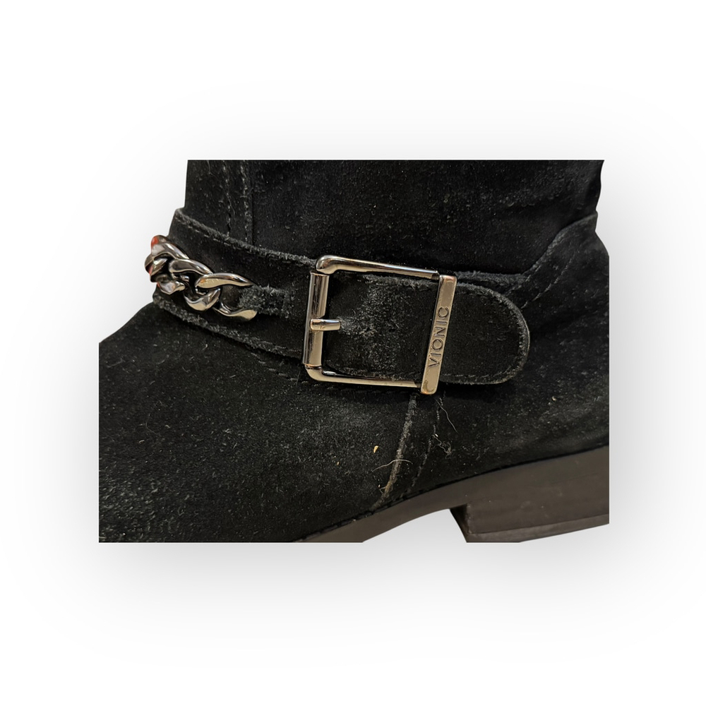 Vionic Women's Black Suede Ankle Boots Silver Chain/Buckle Accent Sz 8.5 - Picture 3 of 9